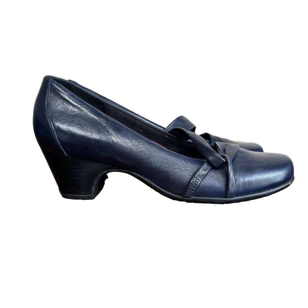 Clark’s Black Leather Everyday Active Air Sugar Plum Pump Chunky Heel Size 8M